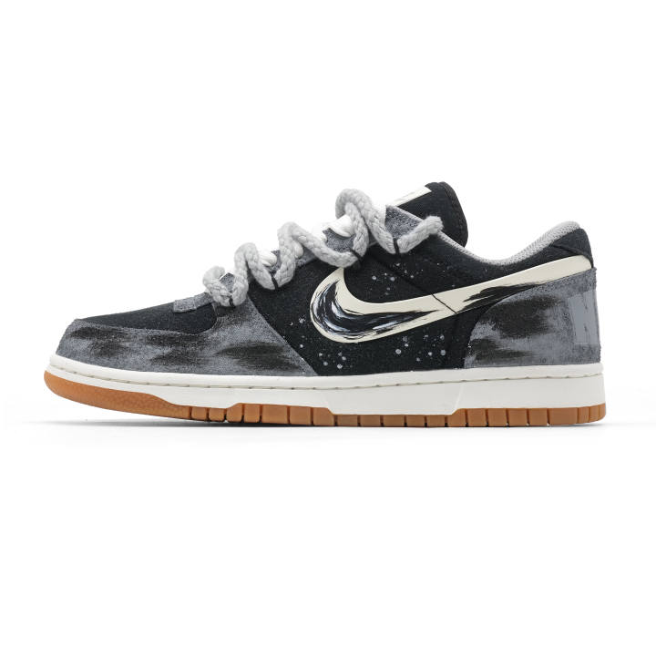 Nike Nike Big Low Lux Night Mist Graffiti Abrasion Resistant Slip Resistant Low top Skateboard Shoes Men's Black Gray