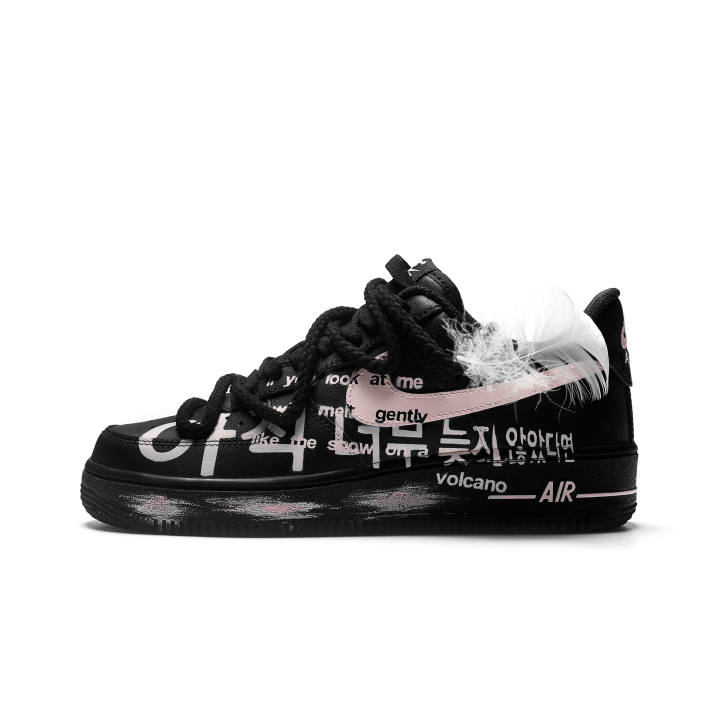 Nike Nike Air Force 1 Pink Feather Leather Slip Resistant Abrasion Resistant Low top Skateboard Shoes Unisex Black Pink