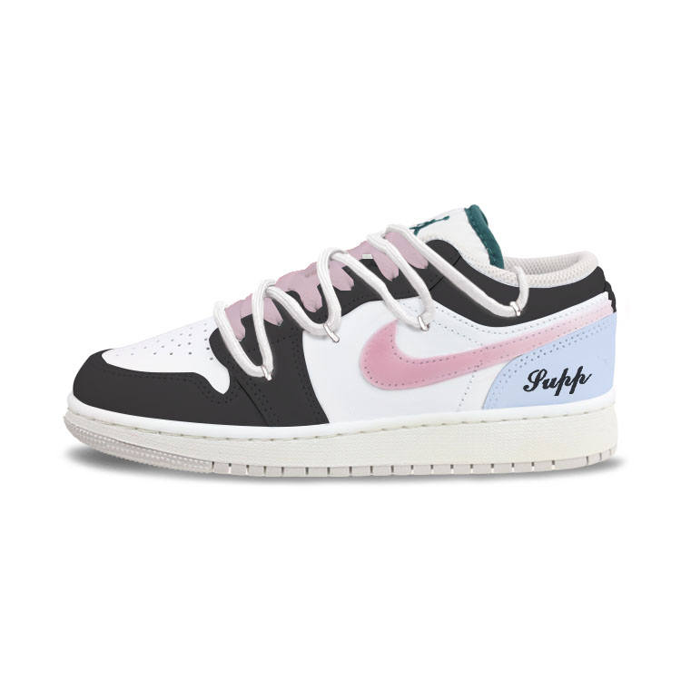 Jordan Jordan Air Jordan 1 Black Blue Cream Puff Leather Slip Resistant Abrasion Resistant Slip Resistant Abrasion Resistant