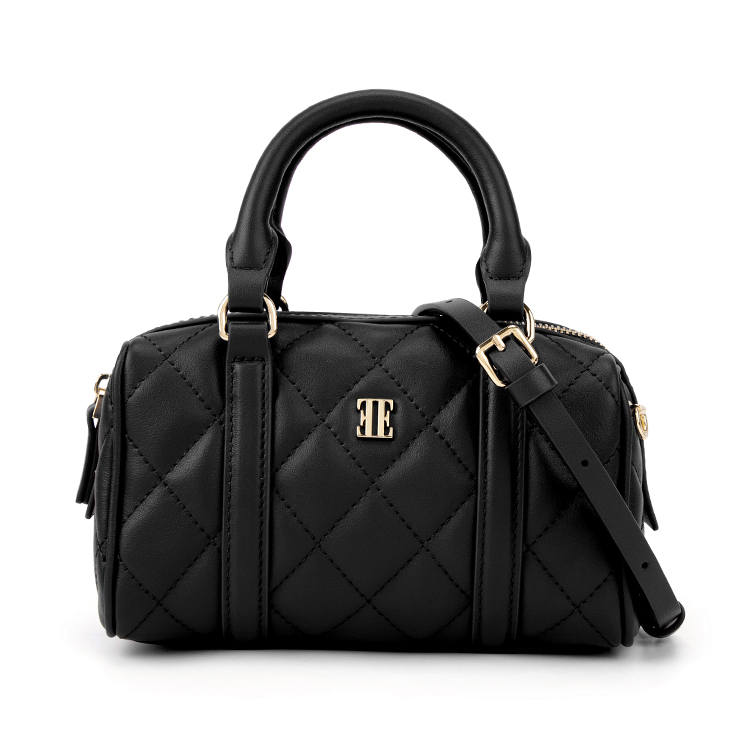 ELLE Top Grain Cow Leather One Shoulder Handbag Women's Black/Ancora Red/Optical White