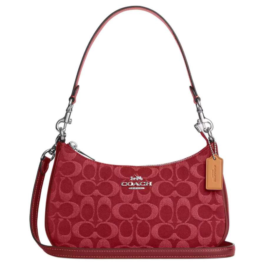 COACH COACH Teri Denim Shoulder Bag Medium Women's Red