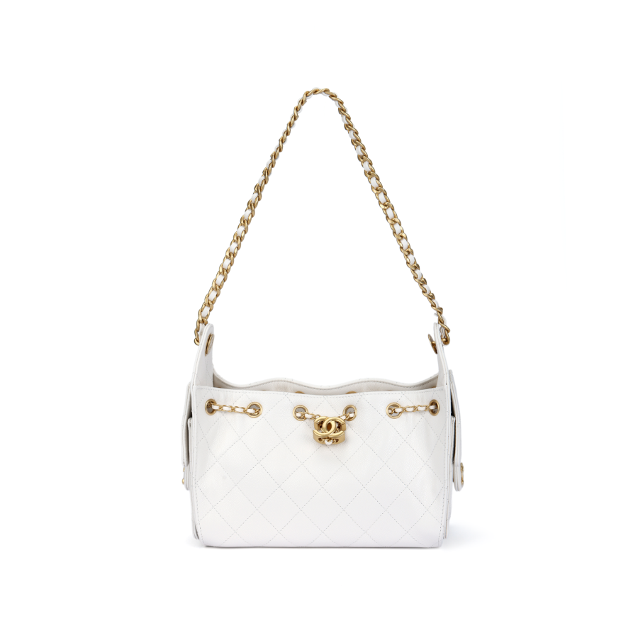 CHANEL 25Bag Grain Cow Leather Material Gold Metal Hippy Bag Shoulder Bag Mini Women's White