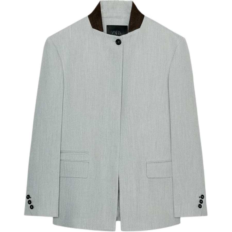 ZARA ZW Business Suits Women's Gray Stand Collar