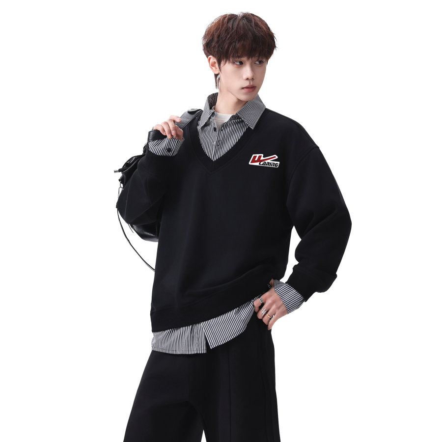 WARRIOR WARRIOR Sweatshirts Unisex Lapel Thickened Mock Two Piece