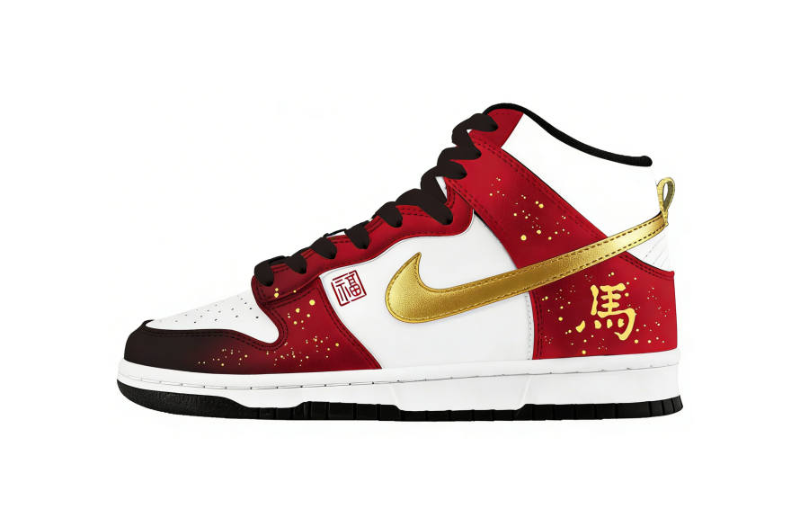 Nike Nike Dunk Golden Hay Hook Abrasion Resistant High top Skateboard Shoes Women's Black White Red Gold