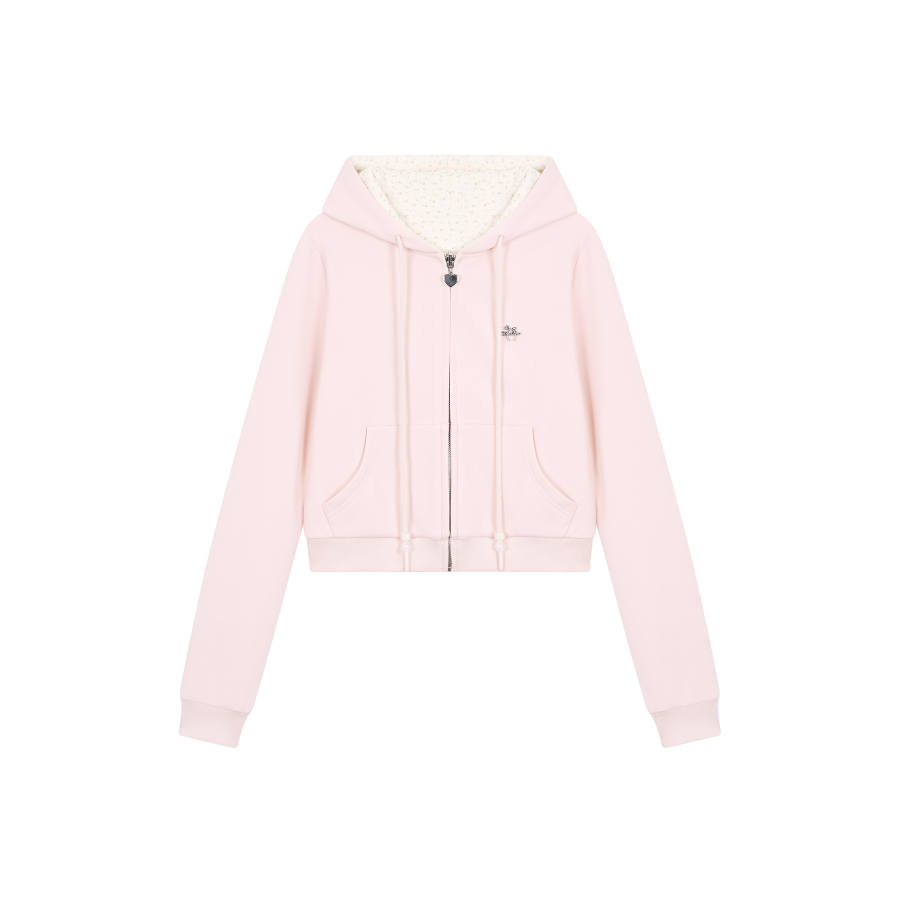 Umoumo Sweatshirts Women's Pink Hooded Moderate Cardigan
