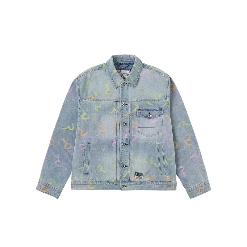 EVISU EVISU Denim Jackets Men's Denim Blue All Over Print Lapel Moderate Other