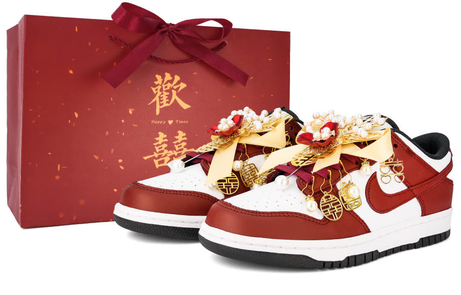 Nike Nike Dunk Wedding Shoes, Heaven Made Love Cushioning Low top Skateboard Shoes Unisex Gold Red