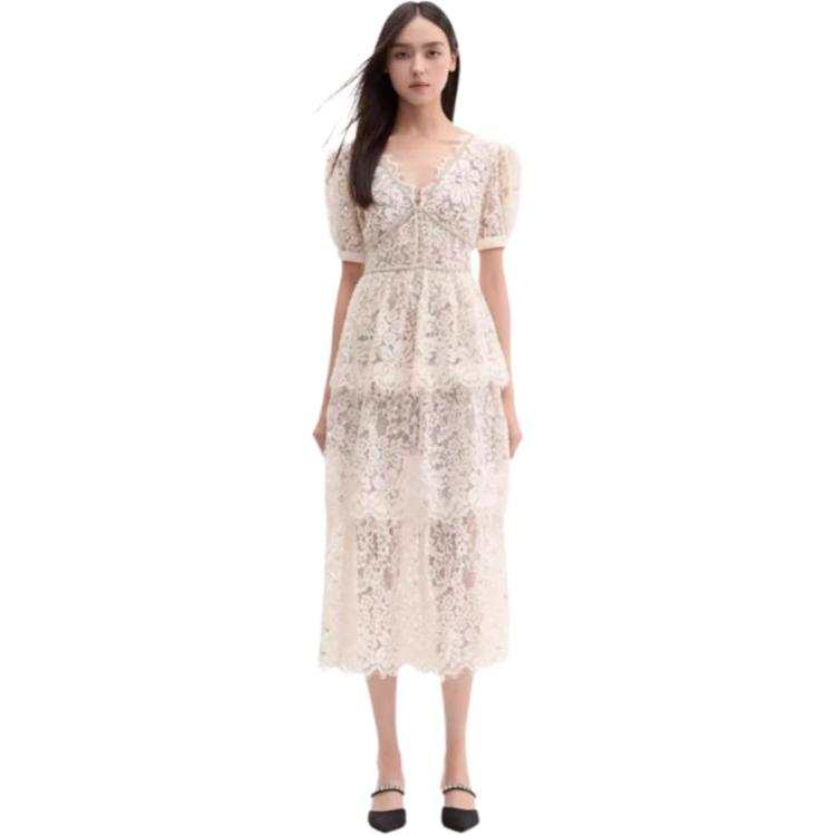 Self-portrait Self portrait Short Sleeved Dress Women's Ivory White