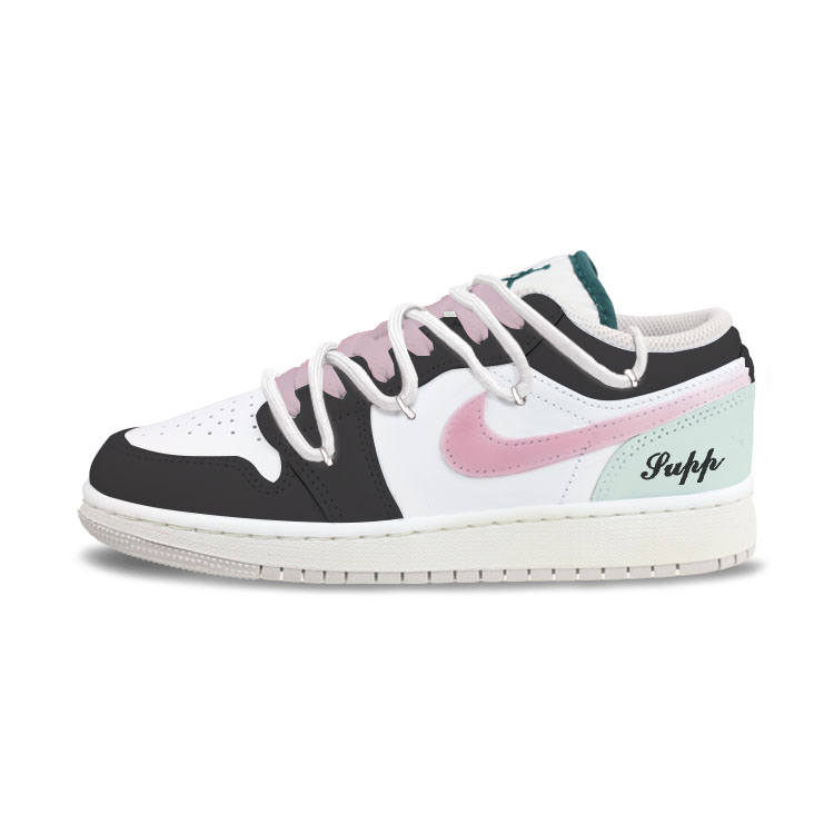 Jordan Jordan Air Jordan 1 Black Green Cream Puff Leather Slip Resistant Abrasion Resistant Slip Resistant Abrasion Resistant