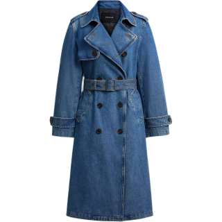 COACH Trench Coats Women's Washed Blue Lapel Moderate