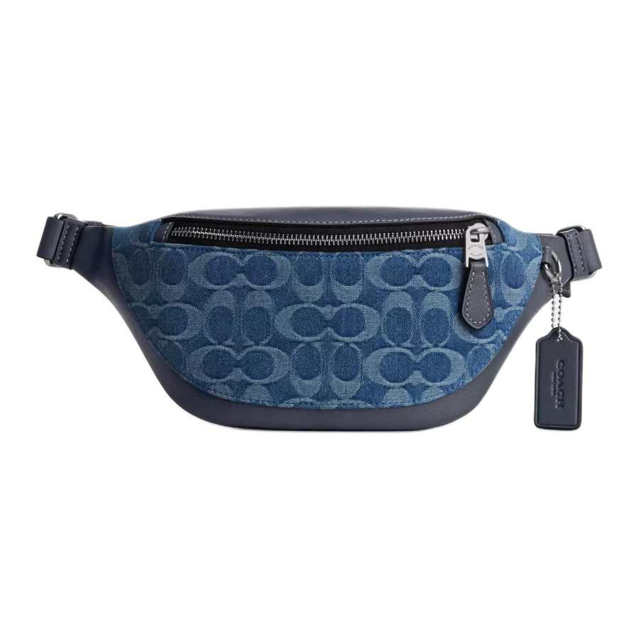 COACH Warren Iconic Denim With Smooth Calfskin Fanny Pack Mini Unisex Blue