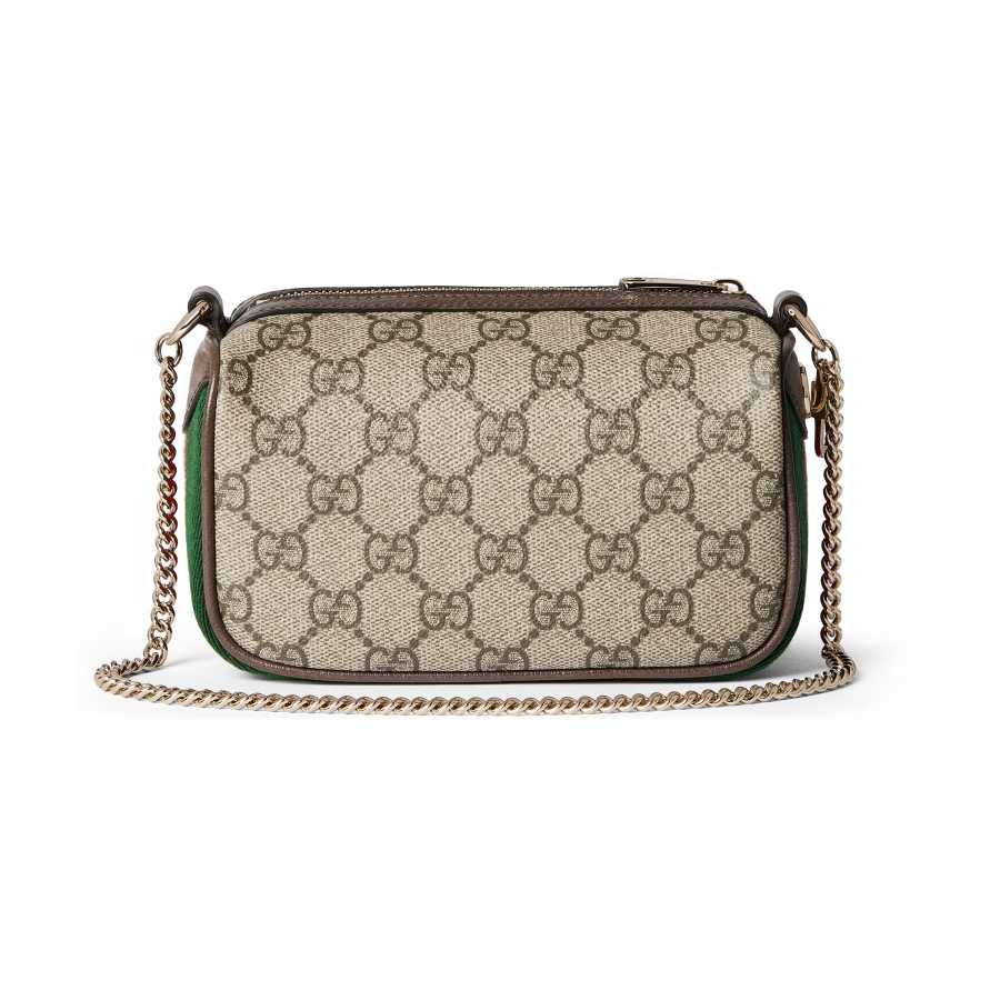 GUCCI Ophidia Canvas With Leather Shoulder Bag Mini Women's Beige & Dark Brown