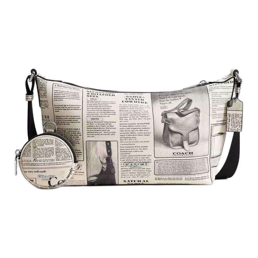 COACH Leather With Calfskin Crossbody Bags Medium Women's Silver & Chalk Multicolor