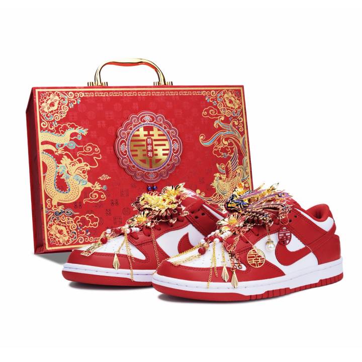 Nike Nike Dunk Fengdan Xiaohua Wedding Shoes Box Leather Slip Resistant Abrasion Resistant Low top Skateboard Shoes Unisex