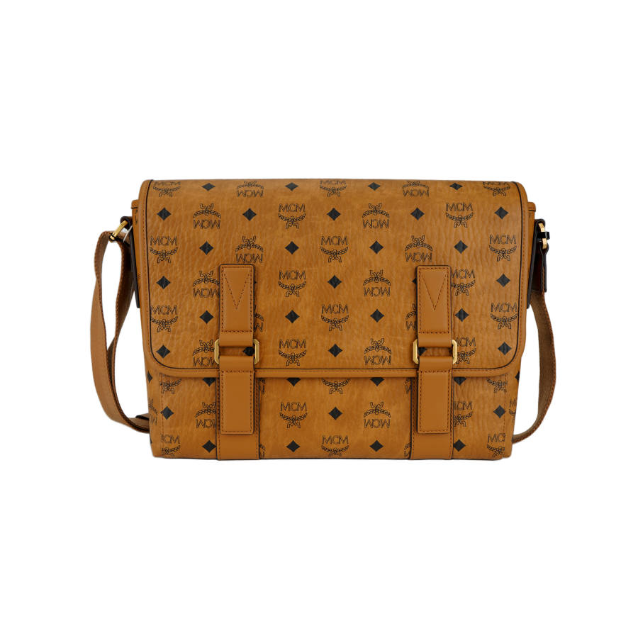 MCM Aren Coated Canvas With Leather Crossbody Bag, Shoulder Bag Medium Women's Cognac Brandy
