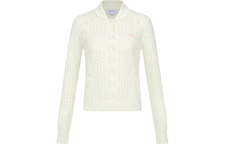 URBAN REVIVO Sweaters Women's Ecru Lapel Moderate Cardigan