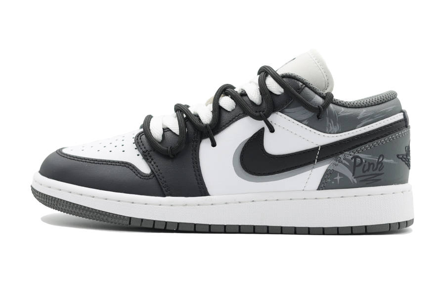 Jordan Jordan Air Jordan 1 Gray World Fashion Trend Slip Resistant Cushioning Low top Children's Basketball Shoes Gray Black