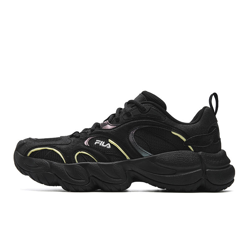 FILA FLAME Cushioning Abrasion Resistant Breathable Lightweight Low top Chunky Sneakers Men's Black