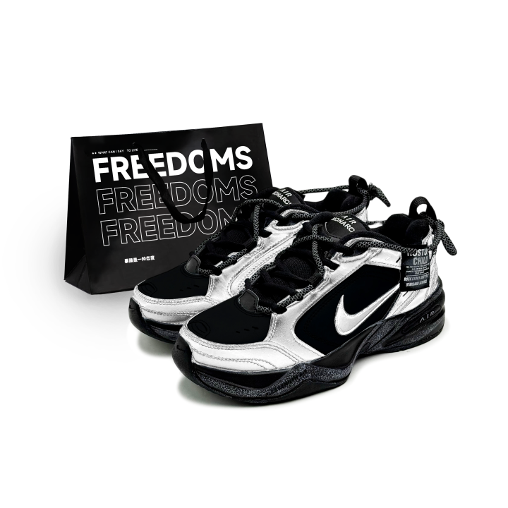 Nike Nike Air Monarch 4 Cushioning Abrasion Resistant Thermal Low top Chunky Sneakers Unisex Black Silver
