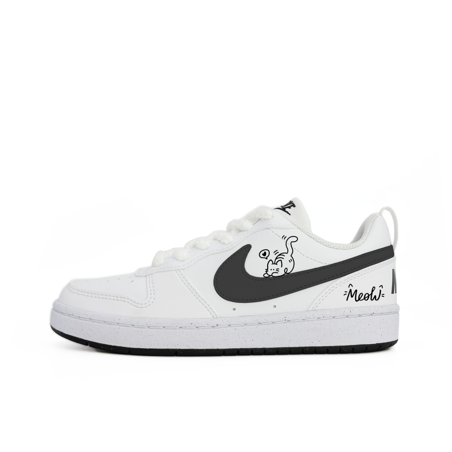 Nike Nike Court Borough Cute Meowth Abrasion Resistant Skateboard Shoes Black White Teenagers
