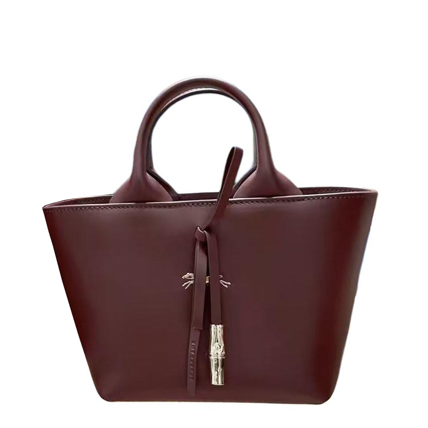 LONGCHAMP Le Roseau Calfskin Handbag Women's Burgundy Color