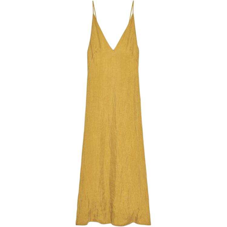 ZARA Slip Dresses Women's Mustard V Neck Moderate