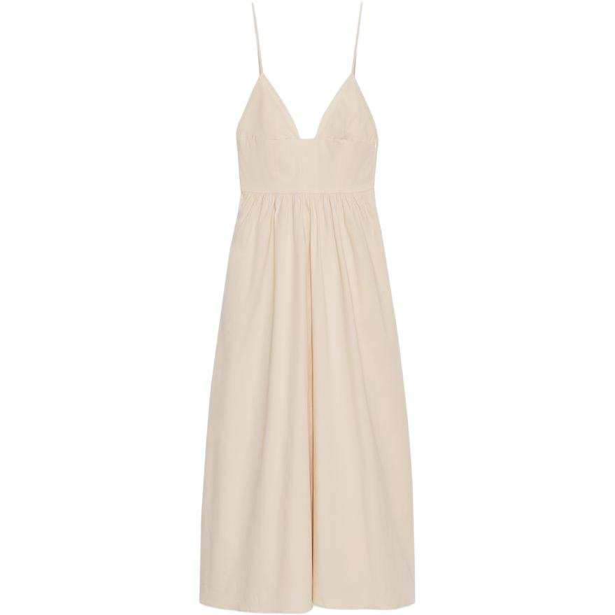 ZARA Slip Dresses Women's Beige V Neck Moderate Mid Length