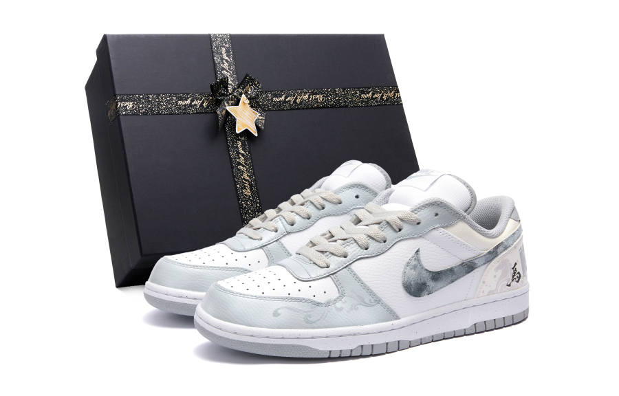 Nike Nike Big CNY Horse Year Limited Edition Slip Resistant Abrasion Resistant Low top Skateboard Shoes Men's White Gray