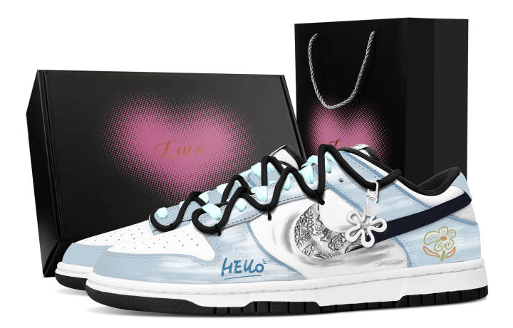 Nike Nike Dunk Wind Dwelling Lotus, Heart Box Leather Abrasion Resistant Low top Skateboard Shoes Unisex Blue