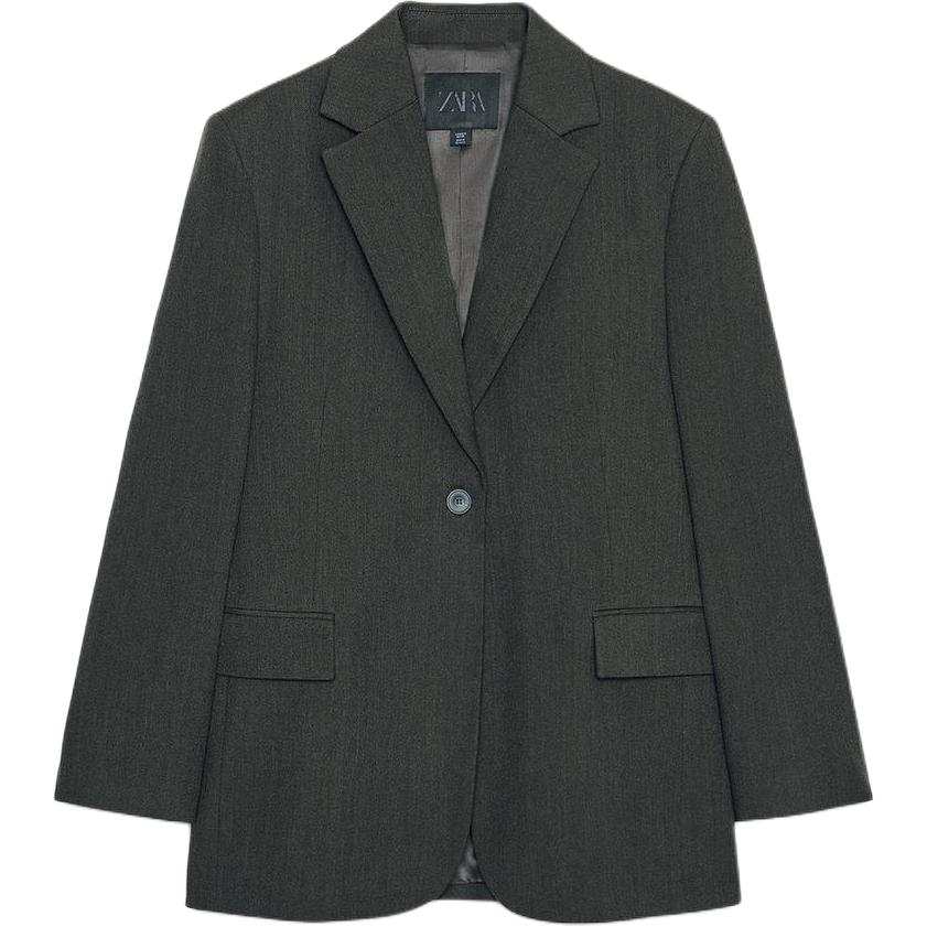 ZARA ZW Business Suits Women's Zebra Print Green Suit Collar