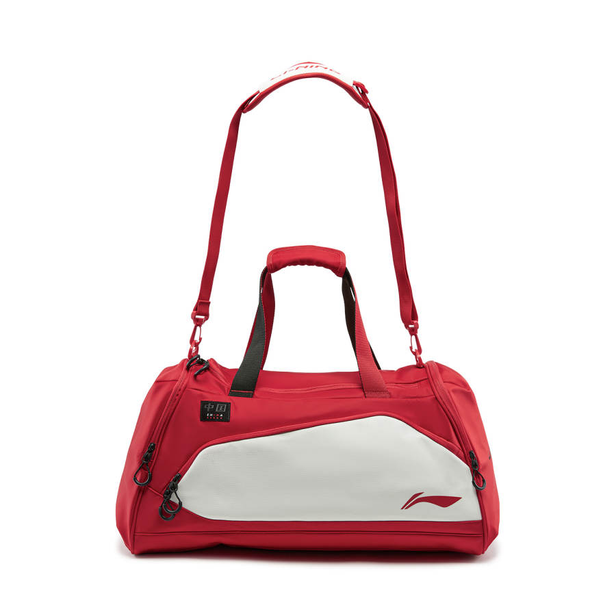 Li-Ning Li Ning Microfiber Polyurethane Synthetic Leather Gym Bag Unisex White Red