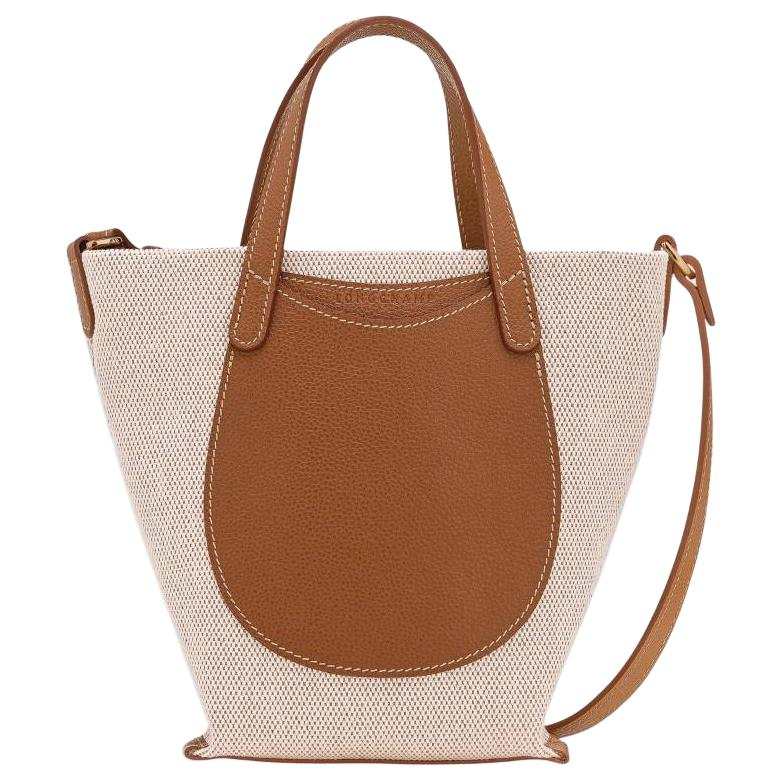 LONGCHAMP Le Foulonné Cotton Canvas Handbag Small Women's Beige & Brown