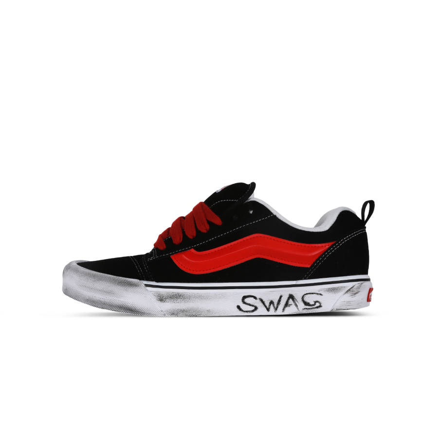 Vans Knu Skool SWAG Fabric Wrapping, Wear Resistant And Non Slip Low top Skateboard Shoes Unisex Black Red
