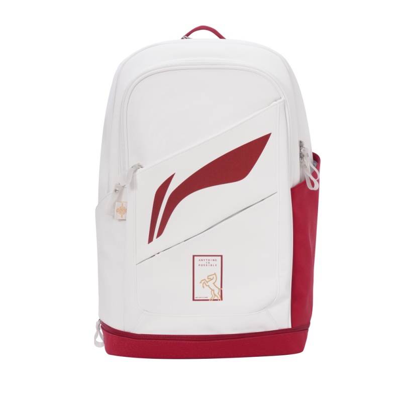 Li-Ning Li Ning Polyester With PU Backpack Unisex White Red