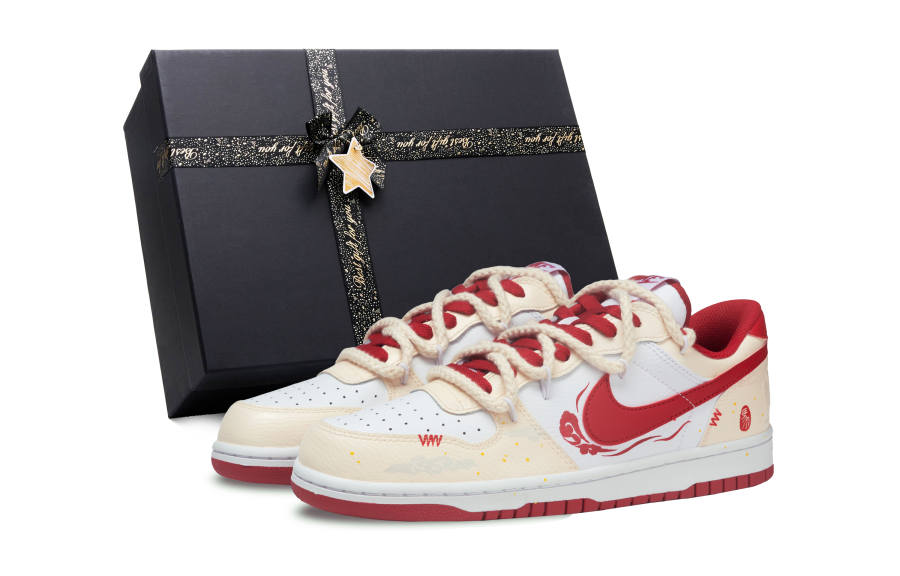 Nike Nike Big CNY Year Of The Horse Slip Resistant Abrasion Resistant Low top Skateboard Shoes Men's Beige Red