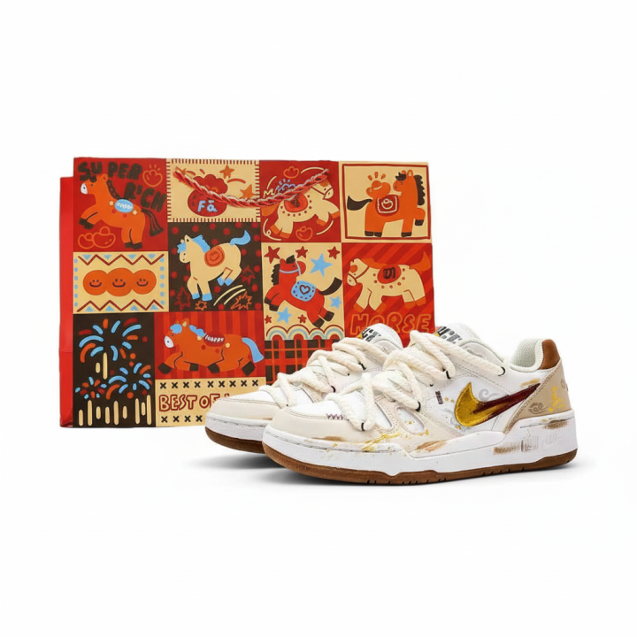 Nike Nike Full Force Low Horse Year Prosperity Slip Resistant Abrasion Resistant Low top Skateboard Shoes Men's Gold Red