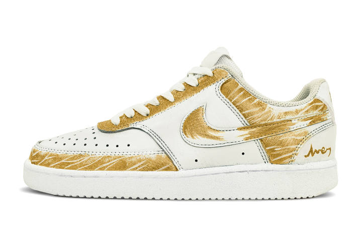 Nike Nike Court Vision 1 Gold Pattern Cushioning, Wear Resistant Low top Skateboard Shoes Men's Gold