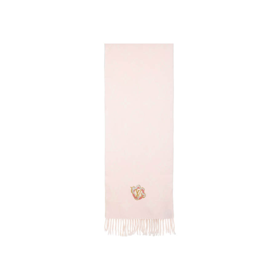 LOUIS VUITTON Wool Knit Scarves Unisex Pink/White