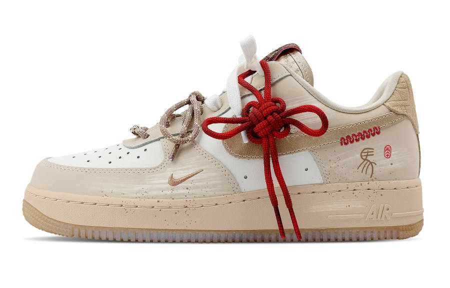 Nike Nike Air Force 1 Horse To Red String Abrasion Resistant Slip Resistant Low top Skateboard Shoes Women's Ecru