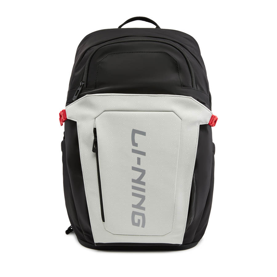 Li-Ning Li Ning Nylon Blend With Fine Fiber Polyurethane Synthetic Leather Backpack Men's Black White