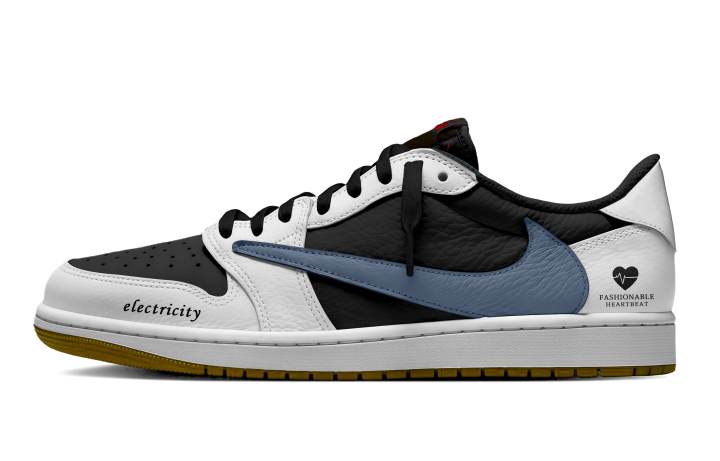 Jordan Travis Scott x Jordan Air Jordan 1 Black White Blue Tone Leather Cushioning Slip Resistant Abrasion Resistant Low top