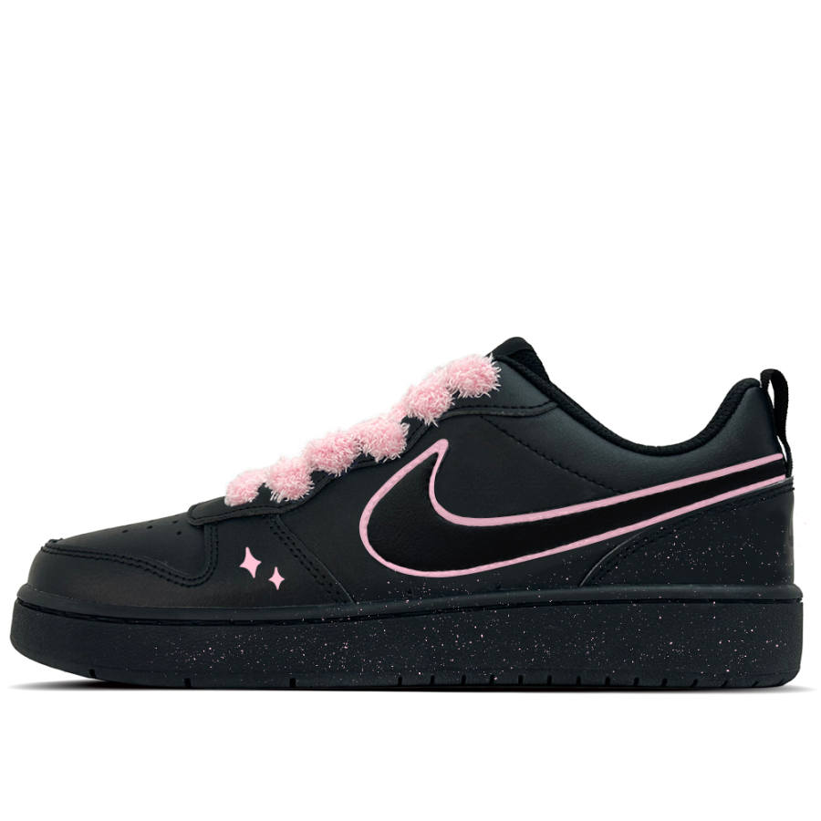 Nike Nike Court Borough Black Pink Sweet Star Leather Slip Resistant Abrasion Resistant Low top Kids' Skateboarding Shoes