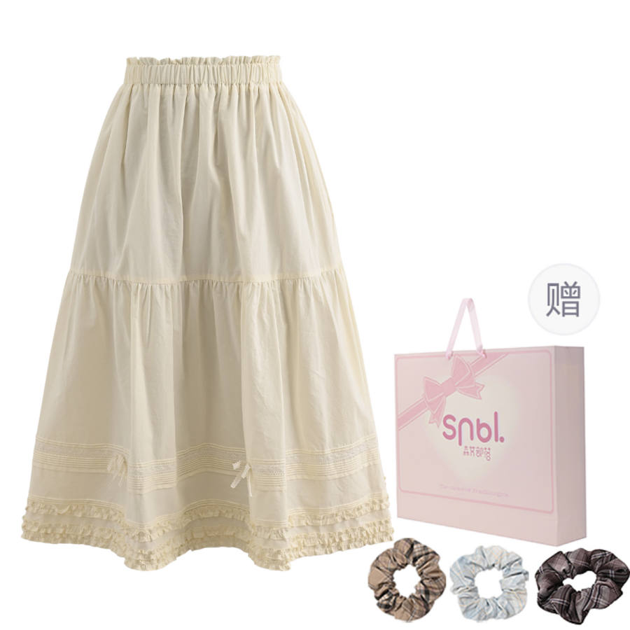 SNBL Casual Long Skirts Women's Beige Apricot Moderate