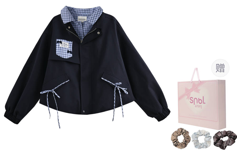 SNBL SNBL Cropped Coats Women's Navy Blue Lapel Moderate