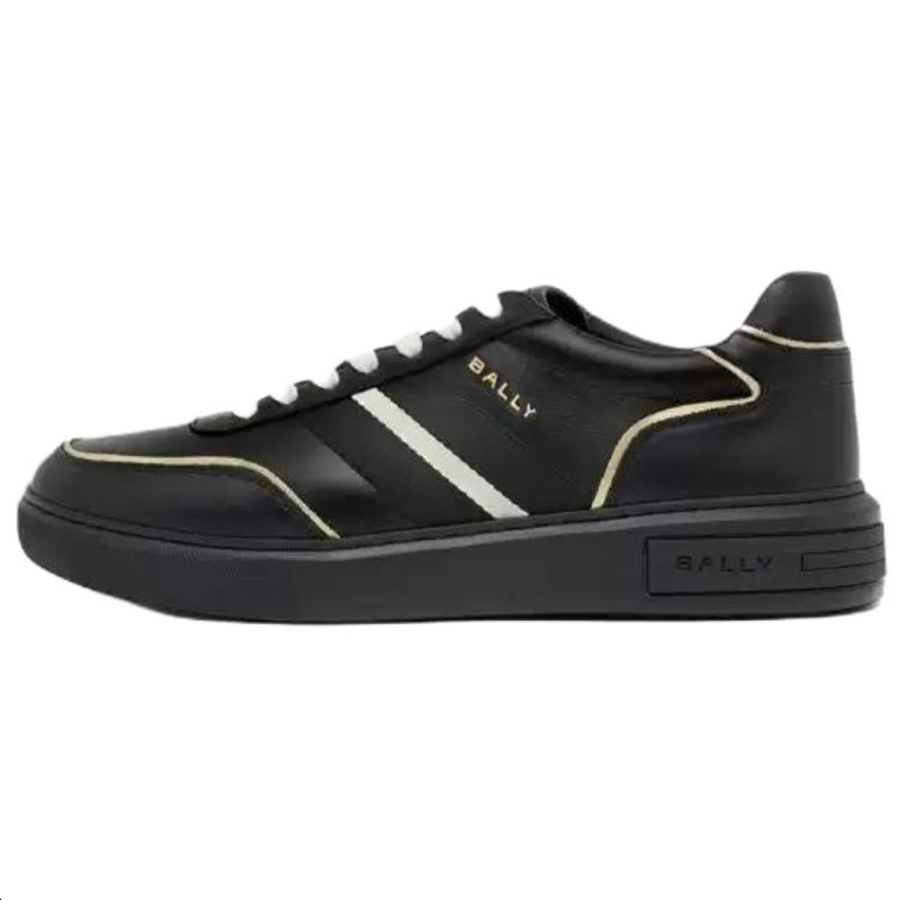 BALLY Cow Leather Low top Skateboard Shoes Men's Black & Gold