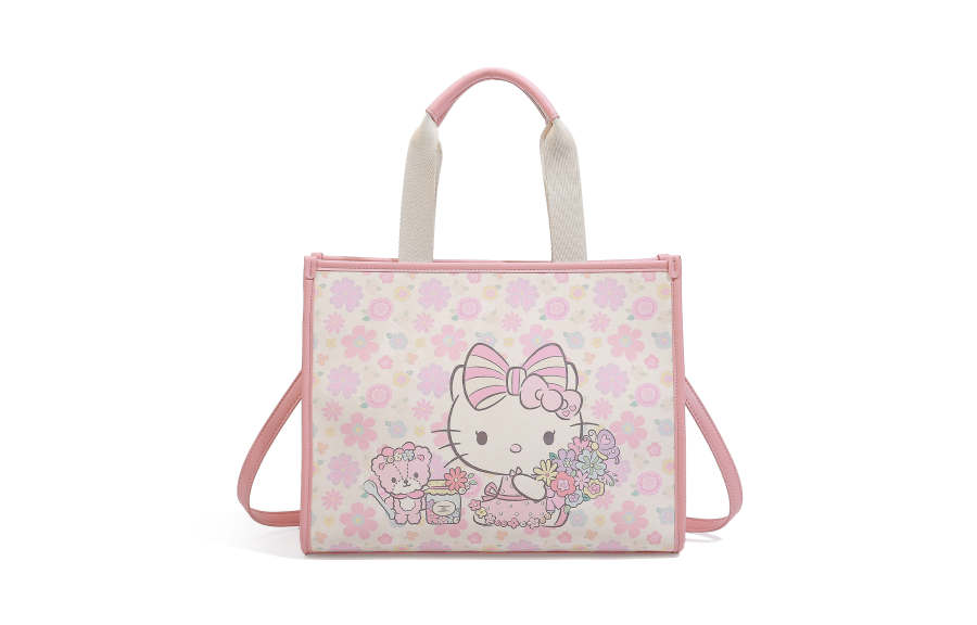 Sanrio Hello Kitty PU Bonded Split Cow Leather Handbag Regular Women's Pink