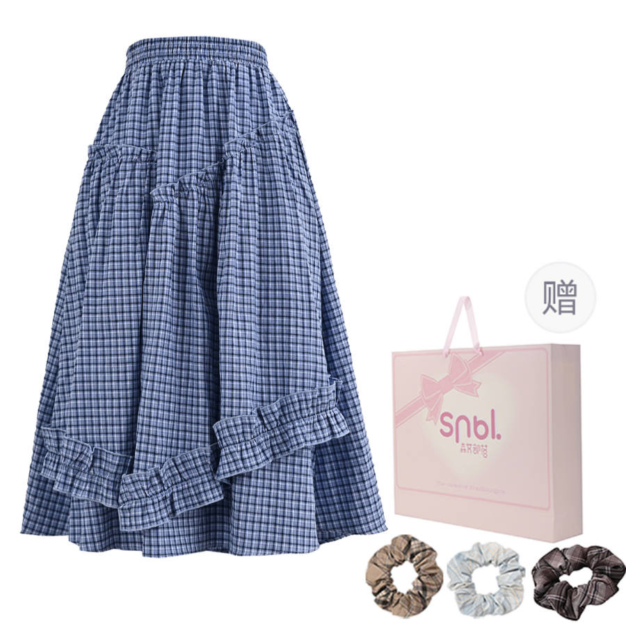 SNBL Casual Long Skirts Women's Blue Moderate Mid Length A Line Skirt