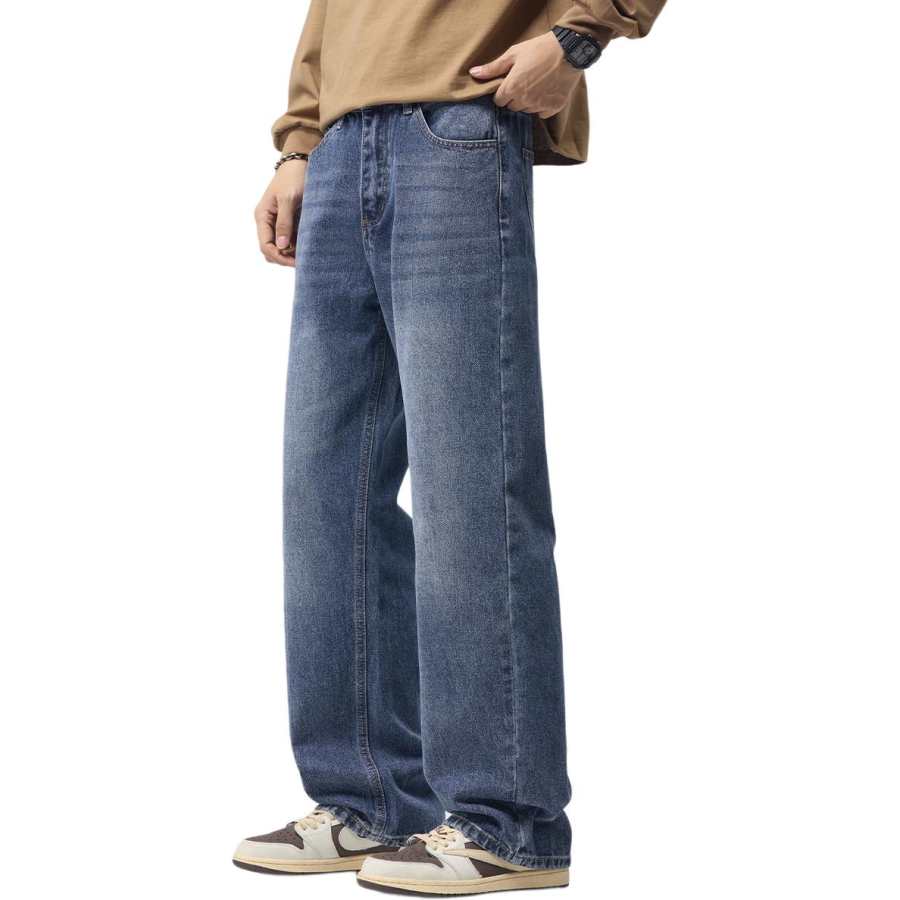 Tonlion Jeans Unisex Vintage Blue Moderate Straight Fit Pants