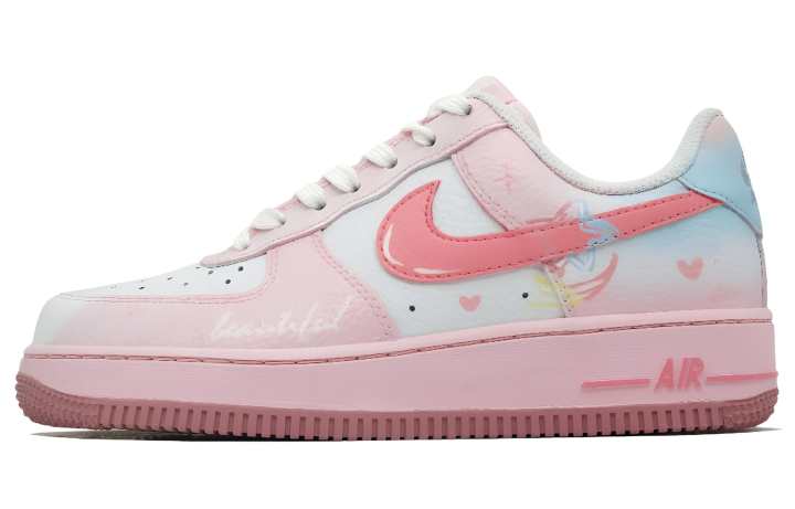 Nike Nike Air Force 1 Sweetheart Graffiti Leather Abrasion Resistant Slip Resistant Low top Skateboard Shoes White Pink